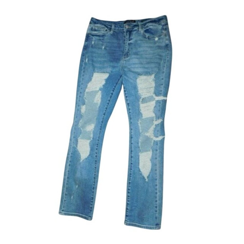 Judy Blue Size 13/ 31 Straight Fit Distressed STRETCH Denim Jeans